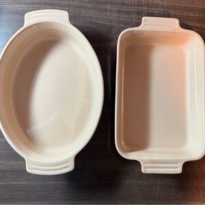 Lot Of 2 Le Creuset red Stoneware Baking Dishes Oval & Rectangular